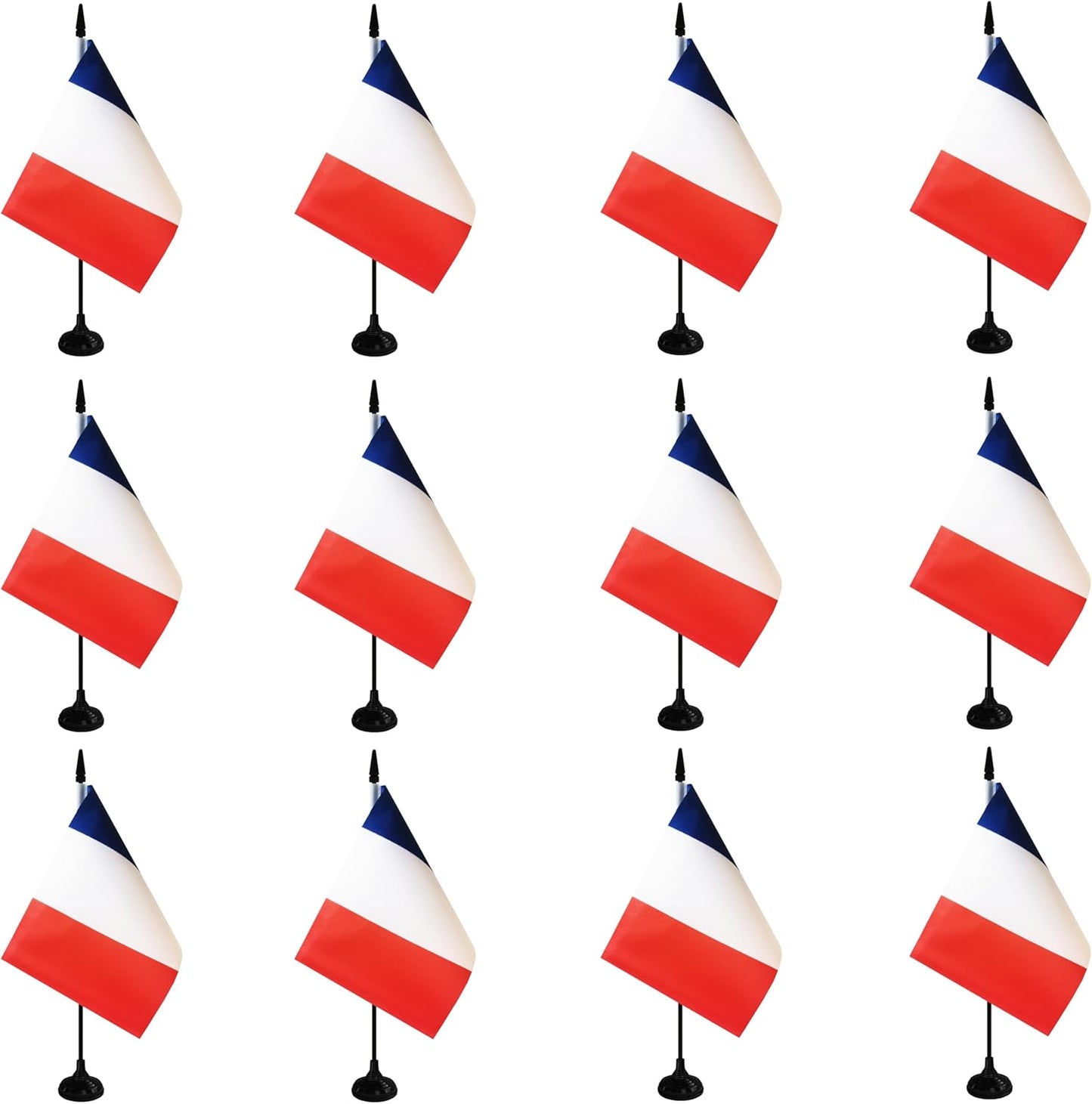 France Desk Flag, 12 Pack French Table Office Flag with Black Solid Pole and Stand Base, International Country Flag, Festival Celebration, Classroom Meeting Desktop Decor (France)