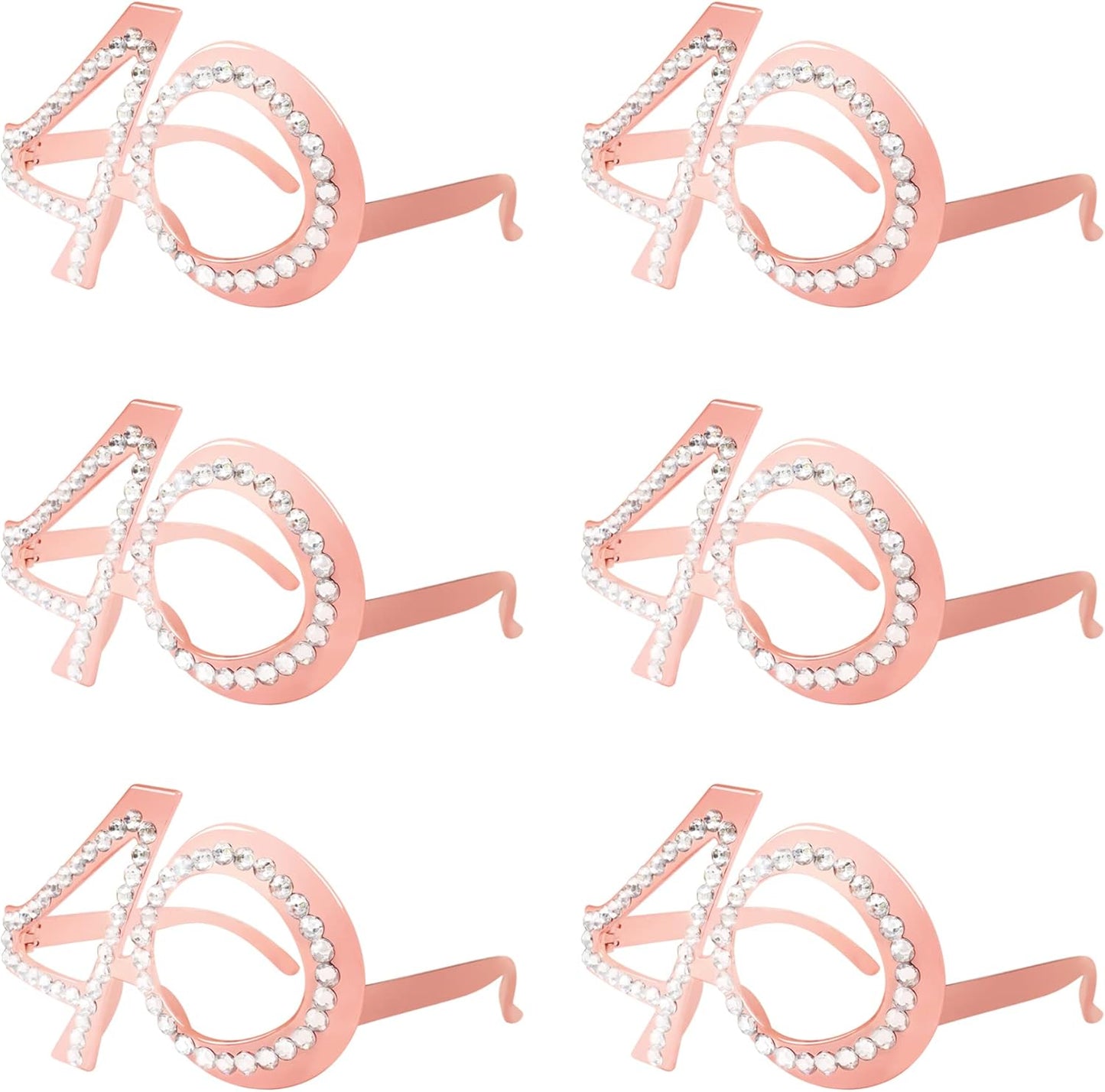 40th Birthday Glasses - 6 Pairs Rose Gold 40 Years Old Glasses with Rhinestones Frame, Funny Plastic Costume Photo Booth Props for 40th Anniversary Party Decorations