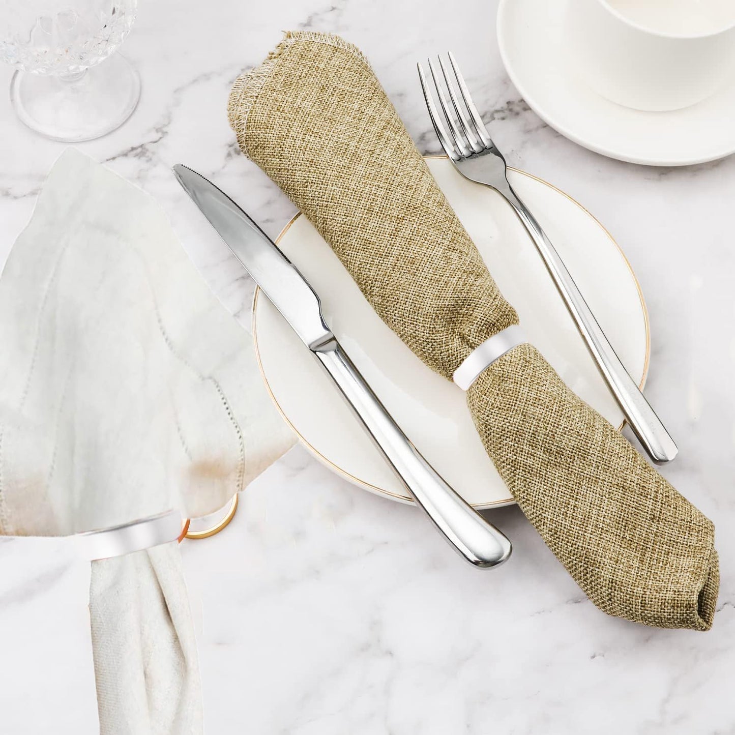 Silvery Napkin Rings-10 Pcs Stainless Steel Napkin Rings,Metal Napkin Ring for Table Settings Wedding Christmas Party Dinner Table