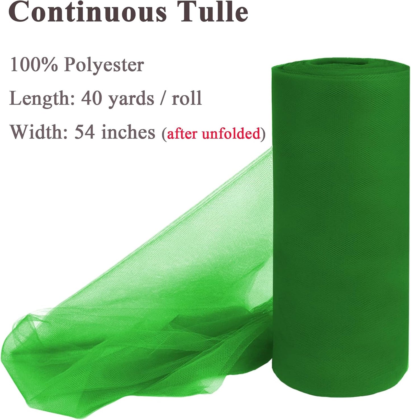 Classic Green Tulle Fabric Rolls 54 Inch x 40 Yards Large Mesh Tull Bolt for Wedding, Garden Netting, Tutu Skirt, Party Decoration and Craft Supplies