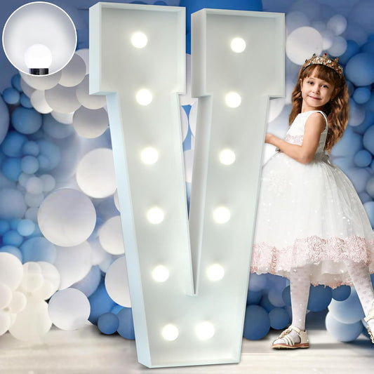 Marquee Letters 4 Feet Tall Large Light Up Letters Baby Shower Decorations Wedding Engagement Proposal White Party Decorations Marry Me Sign Big Cardboard Backdrop V