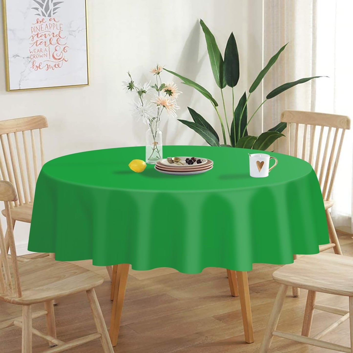 QIKSION Green Round Tablecloth 3 Pack, 84 Inch Plastic Table Cover Disposable for Parties