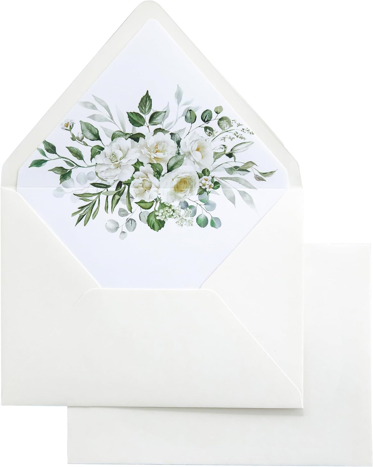 PONATIA 50PCS A7 Euro Flap Ivory Envelope, 5.25 x 7.25'' Flowers Liner Envelopes for Wedding Invitations, Photos, Postcards, Greeting Cards, Christmas Gift Cards, Acrylic Mailing, 5x7 Envelopes