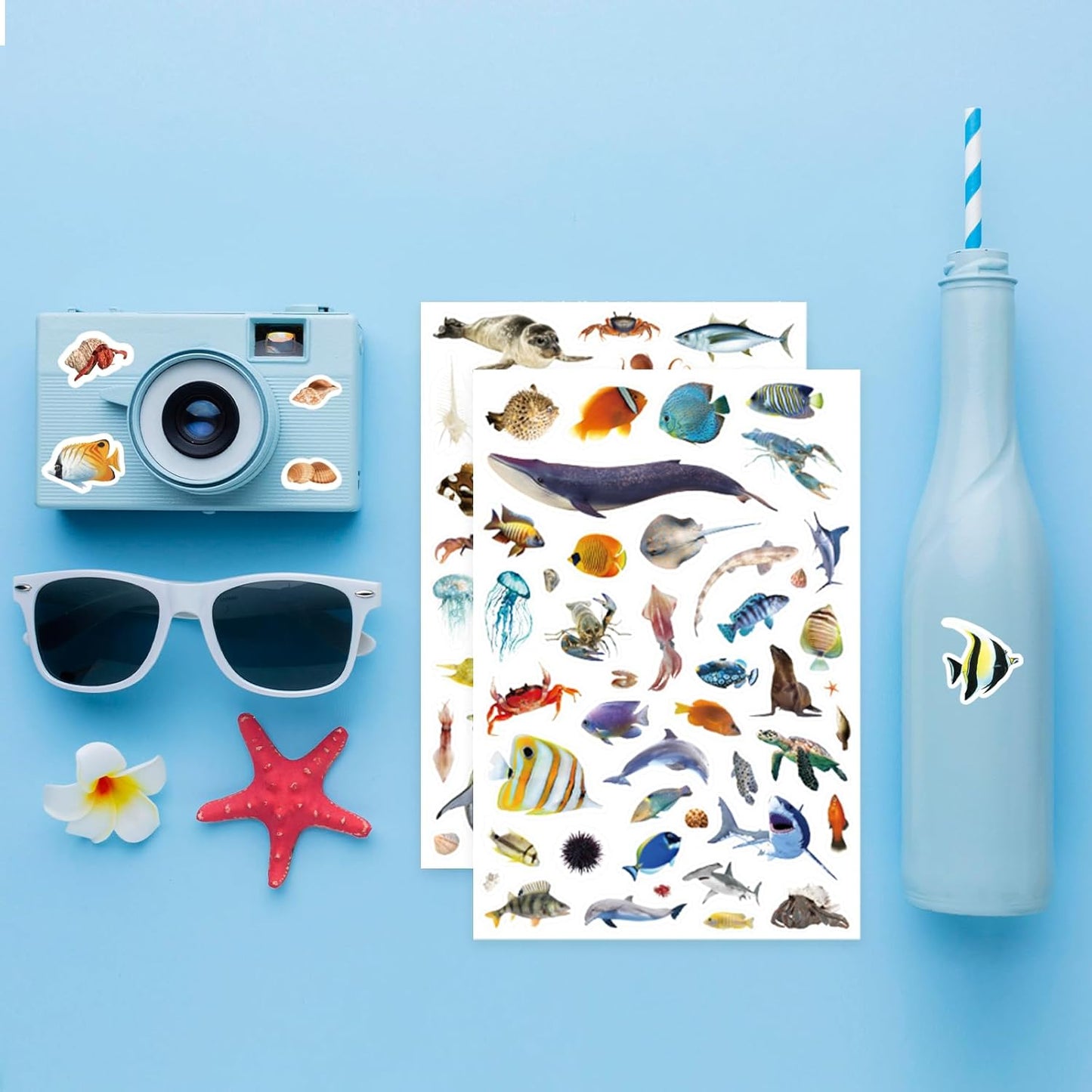 Ocean Animals Stickers 820 Count Sea Animal Fish Shark Stickers Party Favors Gifts Sticky Decor for Scrapbook Calendar Planner Gift Wrap Decor (Ocean)
