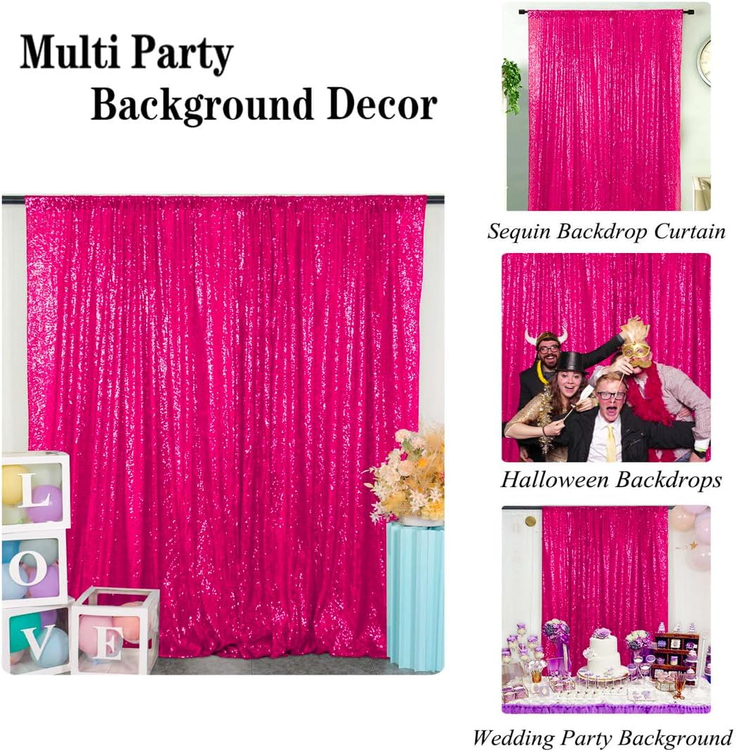 DUOBAO Sequin Backdrop Curtain 4FTx8FT Photo Background Hot Pink Curtains 8ft Backdrops for Photo Shoot Weddings Birthday Photography Backgrounds and Baby Showers (Fuchsia)