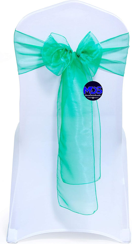MDS Pack of 25 PCS Organza Chair Sashes Wider Dining Chair Bows Ribbon Tie Back for Wedding Party Birthday Bridal Shower Reception Event Banquet Home Chair Cover Decoration - Green
