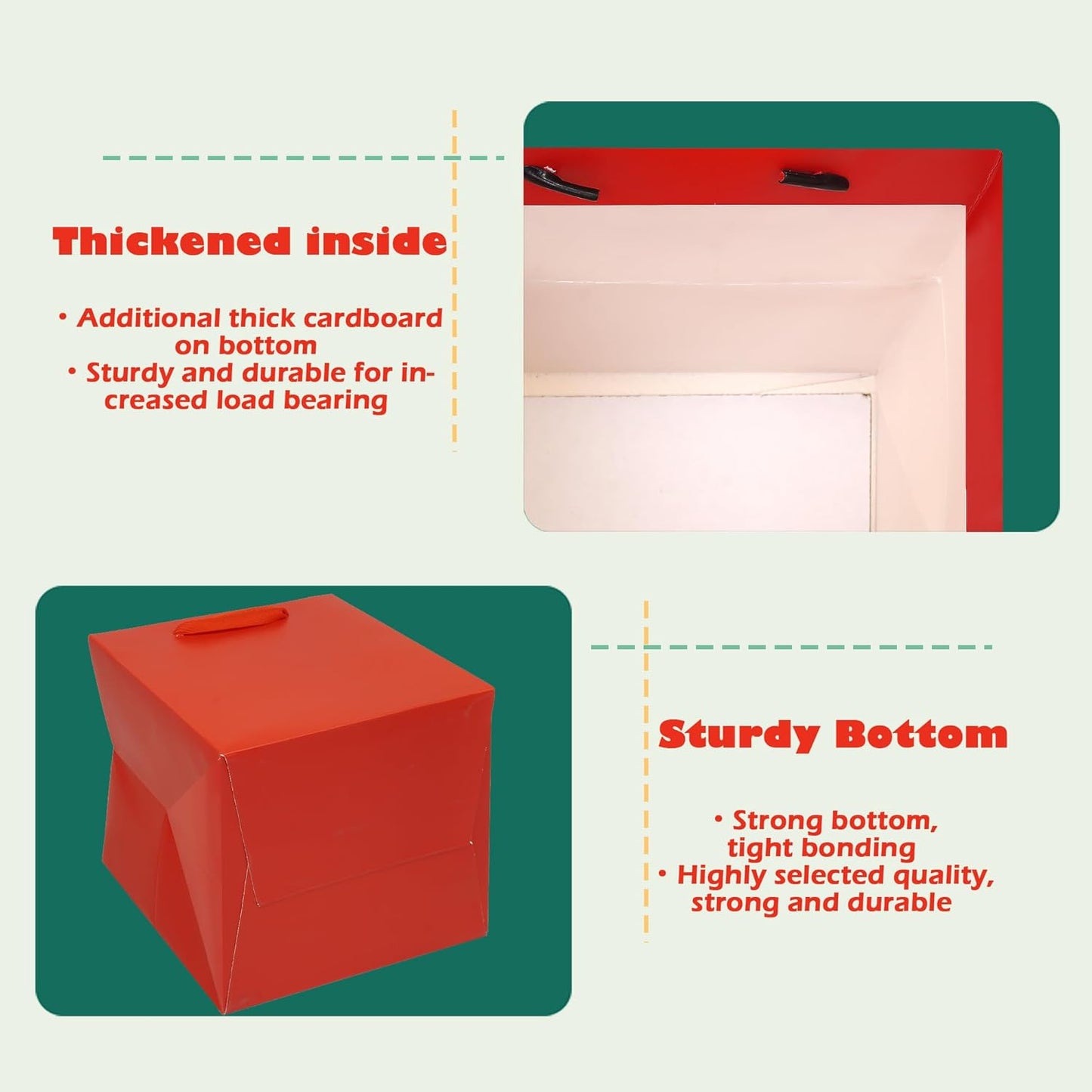 ADIDO EVA Red Square Gift Bags Small Size Square Bottom Paper Bags with Handles for Party Favor, Shopping Packaging Bags (6x6x6 IN, 10 CT)