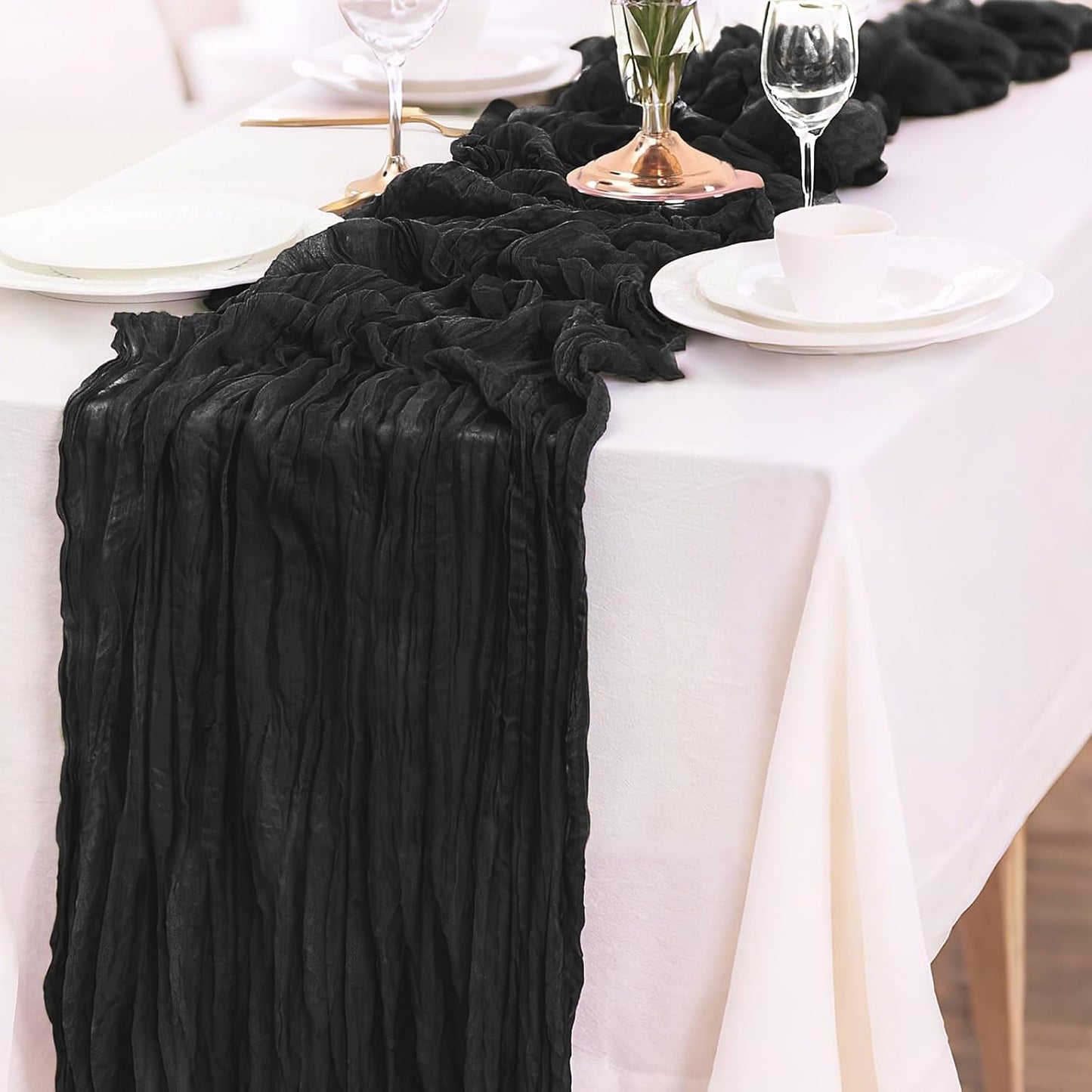 1-Pack Black Cheesecloth Table Runners – 10FT (35x120 Inch) Boho Rustic Gauze Fabric Cheese Cloth Table Runner for Weddings, Baby Showers, Bridal Shower, Farmhouse & Birthday Party Decor