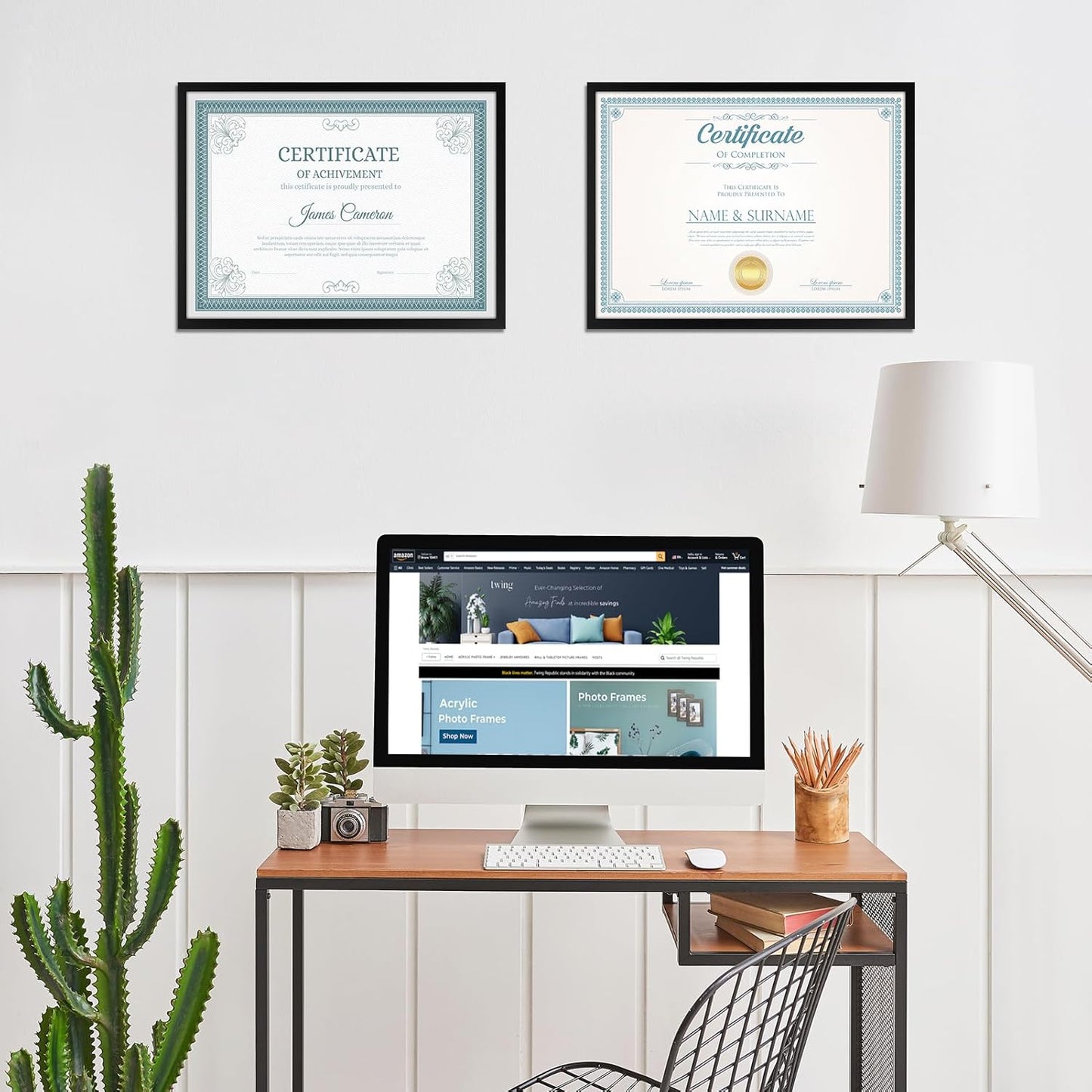 TWING 8.5 x 11 Picture Frame For Certificate, Diploma, Composite Wood Display photos 6x8 with Mat or 8.5x11 Without Mat, Black Document Picture Frames Collage for Wall Decor or Tabletop 6 Pack