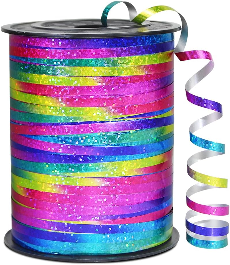 KMER LIFE Premium Rainbow Shiny Curling Shiny Ribbon, 1/5" Wide x 500 Yards Christmas Curling Ribbons for Gift Wrapping, Party Decoration, Balloon String, Ribbons for Florist Flower (1 Roll)