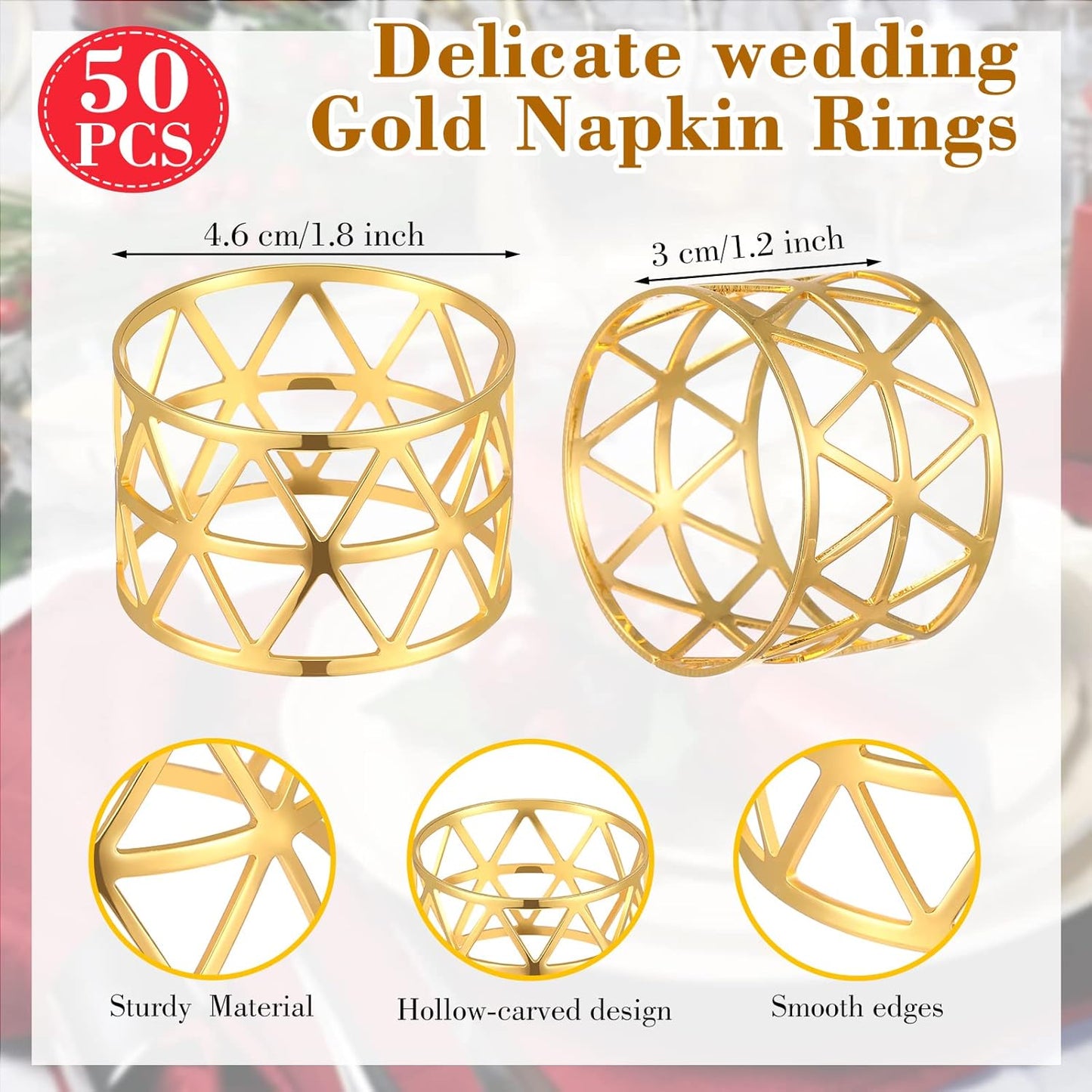 Bokon 50 Pcs Gold Napkin Rings Metal Leaf Napkin Holders Delicate Rings Bulk for Wedding Birthday Party Banquet Decoration(Hollow Out)