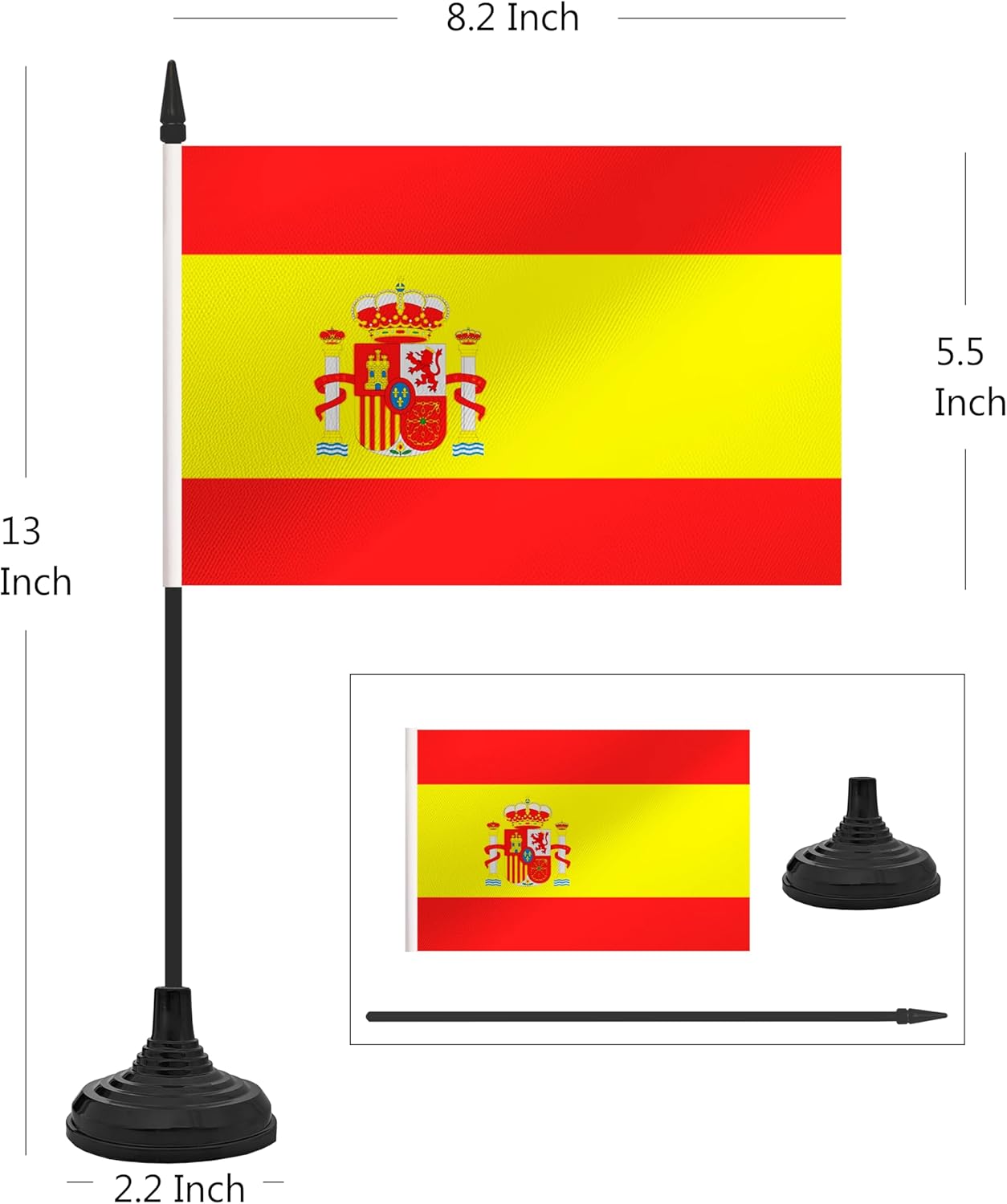 12 Pack Spain Desk Flag Set, Spanish Table Office Flag, Small Miniature Desktop Flag With Black Pole and Black Base, Classroom, Offices Meeting Desk Decoration (Spain)