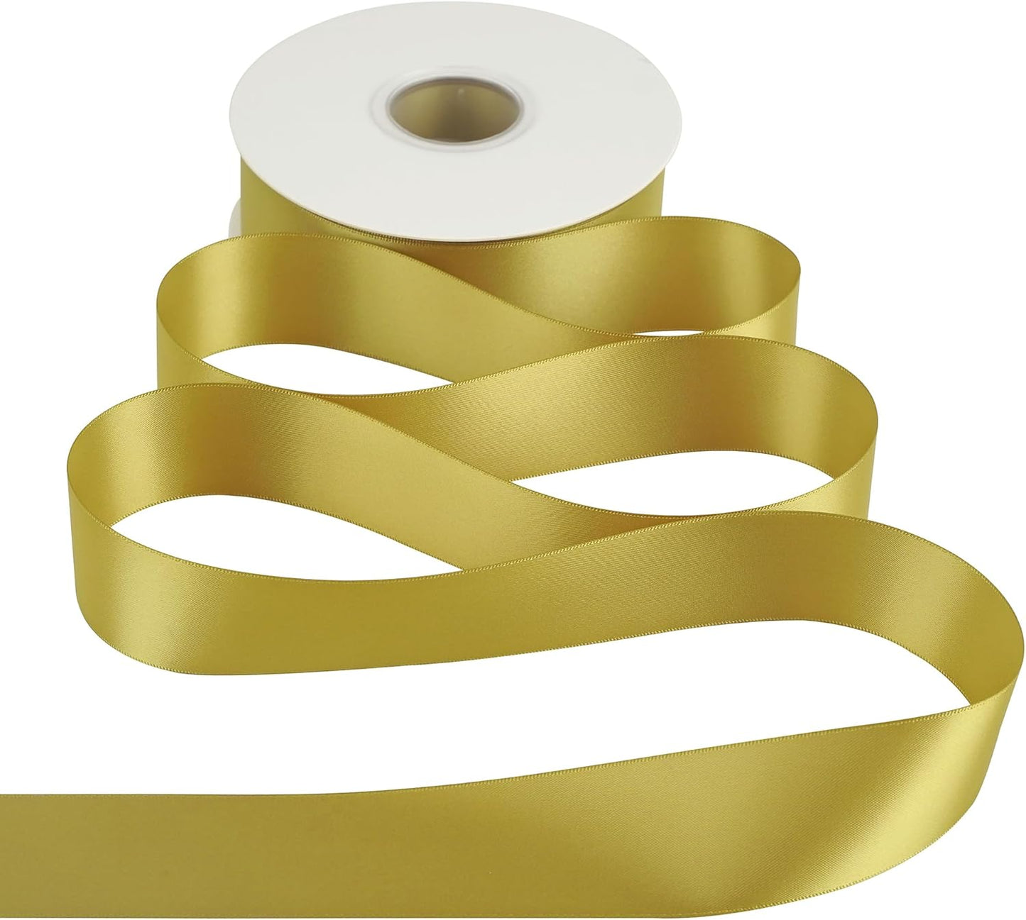 HUIHUANG Gold Satin Ribbon 1-1/2 inch x 50 Yards Dijon Gold Double-Faced Satin Ribbon for Gift Wrapping, Bows, Flower Bouquet, Crafts, Bridal Shower Wedding Decor, Christmas Tree
