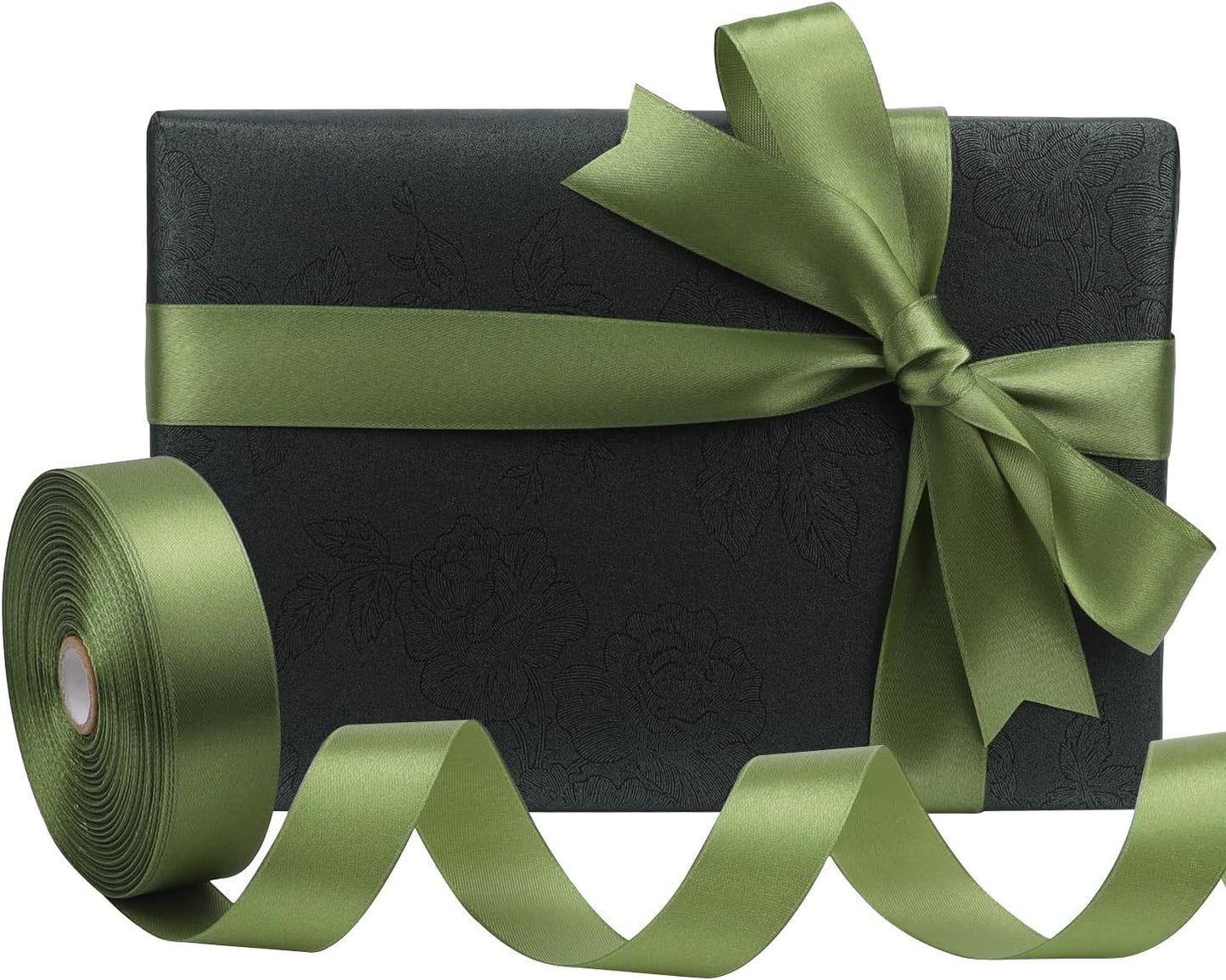 Olive Green Solid Satin Ribbon 1 Inch 50 Yards Solid Polyester Fabric Ribbon for Gift Wrapping Wedding Christmas Baby Shower Birthday Party Decoration Handmade Immortal Flower Craft