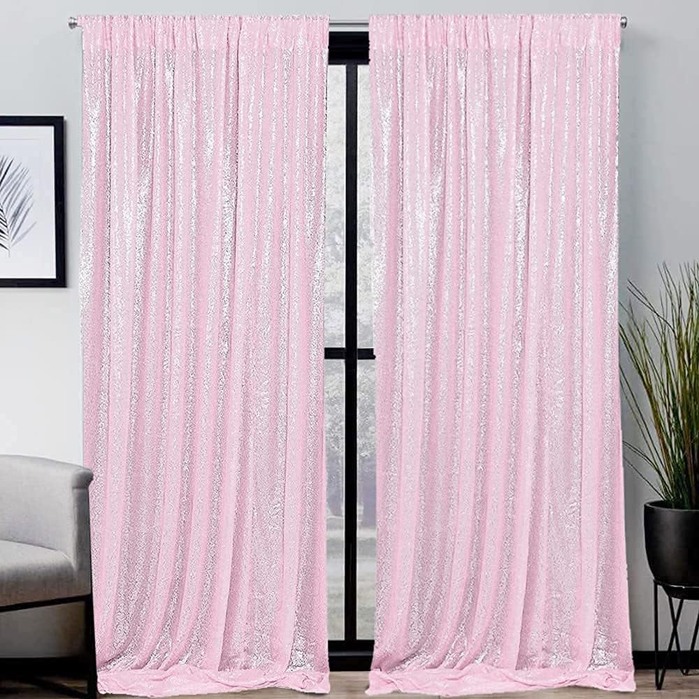 Pink Sequin Backdrop Curtains 4 Panels 2FTx8FT Glitter Pink Drapes Photo Backdrop Party Wedding Baby Shower Curtain Sparkle Photography Background