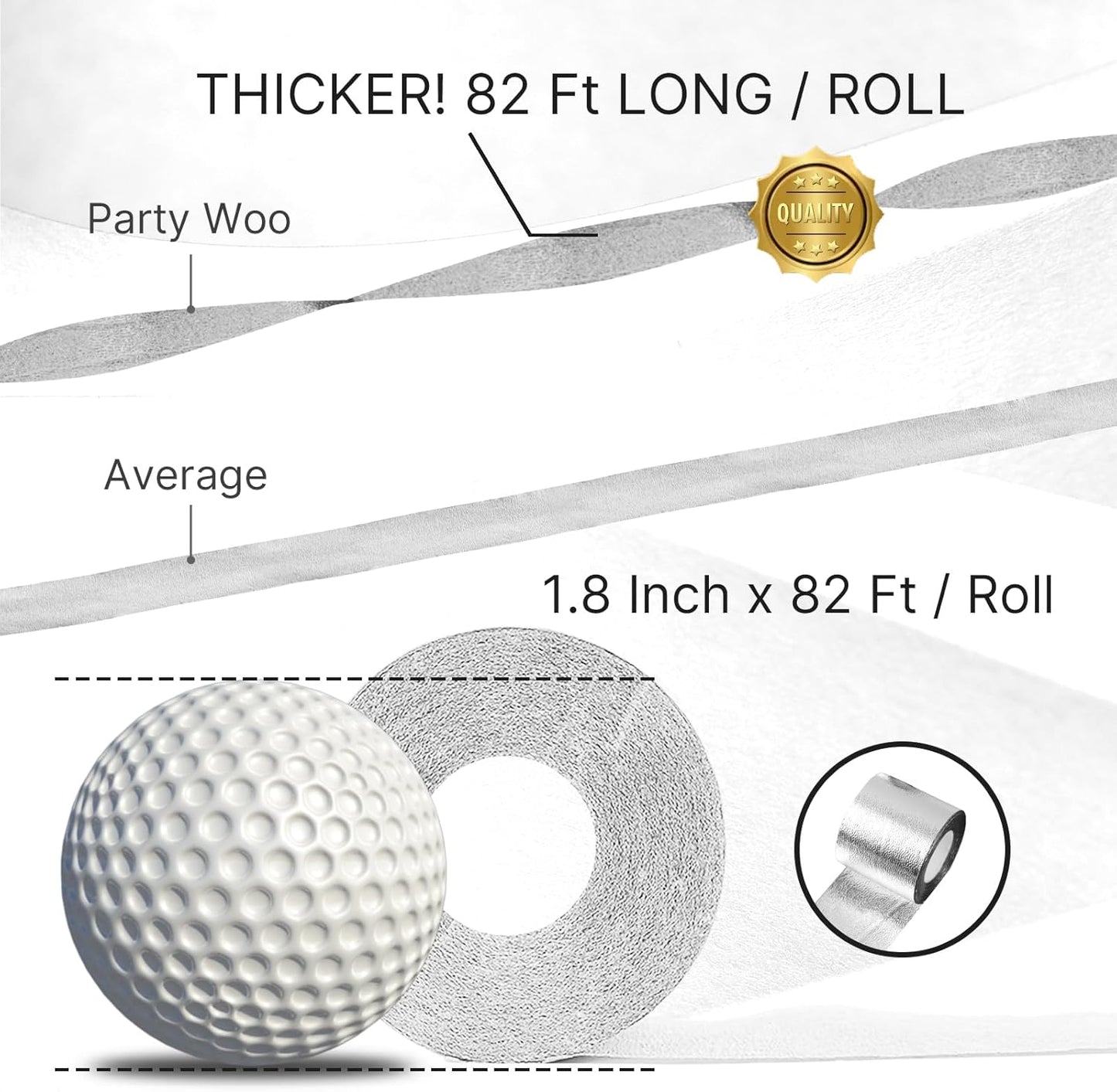 PartyWoo Crepe Paper Streamers 4 Rolls 328ft, Pack of Silver Foil Party Streamers, Party Streamers for Birthday Party Decorations, New Year's Eve Decorations, Wedding Decorations (1.8 In x 82 Ft/Roll)