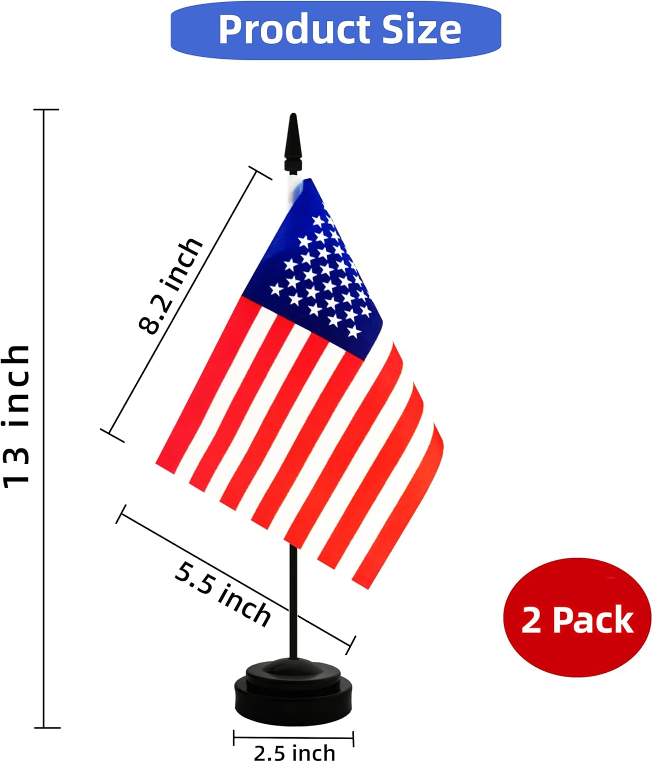 2 Pack America USA Desk Flag, American Table Office Flag with Solid Pole and Stand Base, International Country Flag, 4th of July, Classroom Meeting Desktop Decoration (USA)