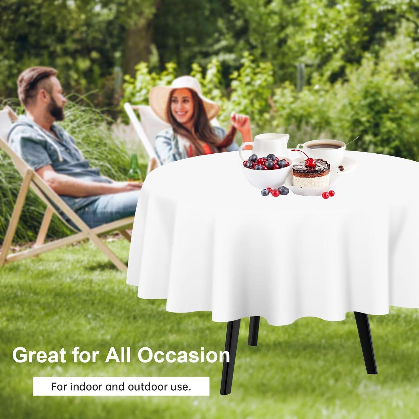 QIKSION White Round Tablecloth 6 Pack, 84 Inch Plastic Table Cover Disposable for Parties