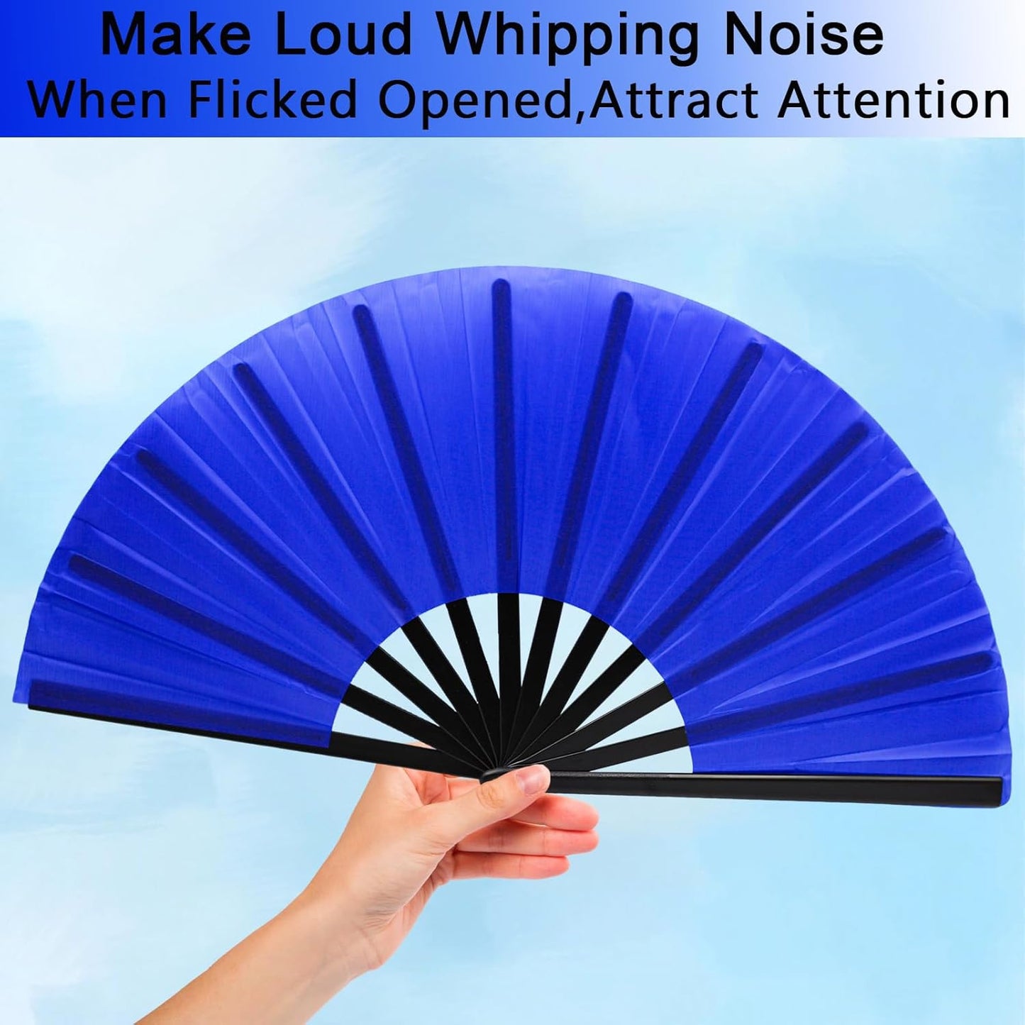13inch Large Rave Fan Popping Clacking Fans for Line Dancing,Hand Fans for Women Foldable,Boots on The Ground Fan,Portable for Outdoor,Wedding,Party,Decoration (2pcs Blue)