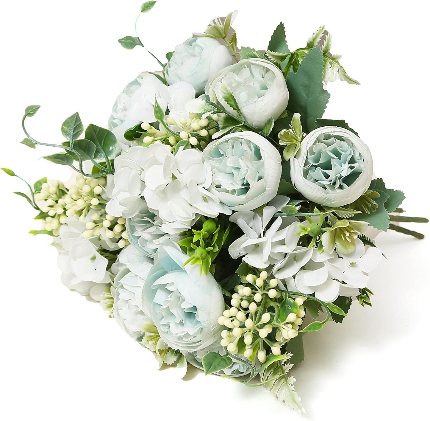 Artificial Flowers Fake Peony Silk Mini Plastic Bridal Flowers for DIY Wedding Bouquets Home Decorations 2 Packs(Light Blue)