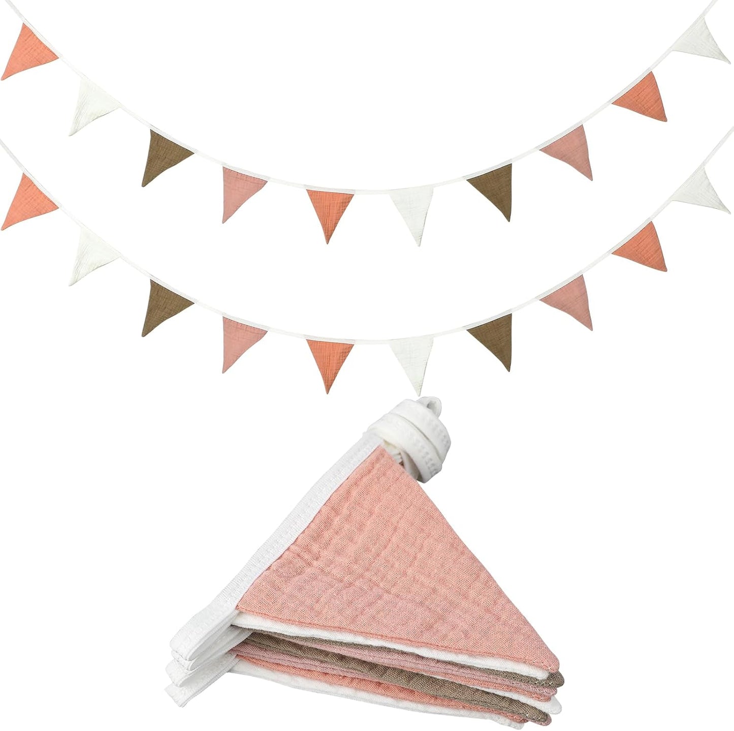 Oudain 15.5 ft Pennant Banner Flags, 2 Pcs Nursery Garland Triangle Bunting Flag Baby Banner for Nursery Decor Baby Birthday Boho Wedding Shower Party Event, Each 7.75 ft(Pastel Color)