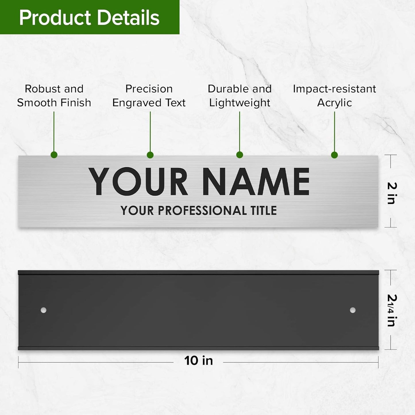 Name Plate for Desk, Personalized Plate, Custom Door Name Plate for Office Doors, Wall, Wall Holder, Laser Engraved, 2" x 10", 18 Color Options, Made in USA by My Sign Center.