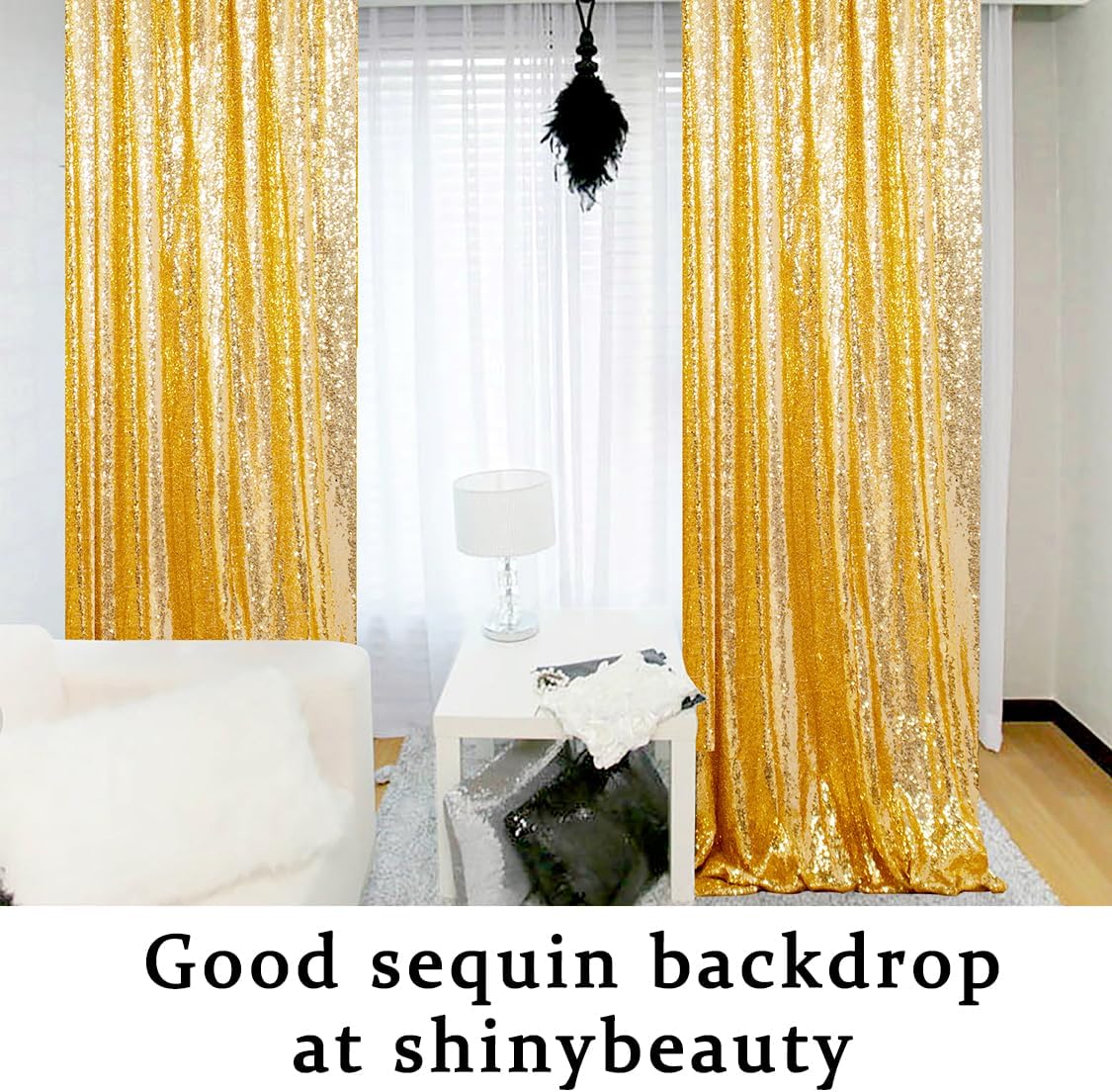 ShinyBeauty Gold Sequin Backdrop Curtain Sequin Curtains 4 Panels 4x10ft Shimmer Fabric Sparkly Photography Background Drapes for Parties Wedding Bridal Showers