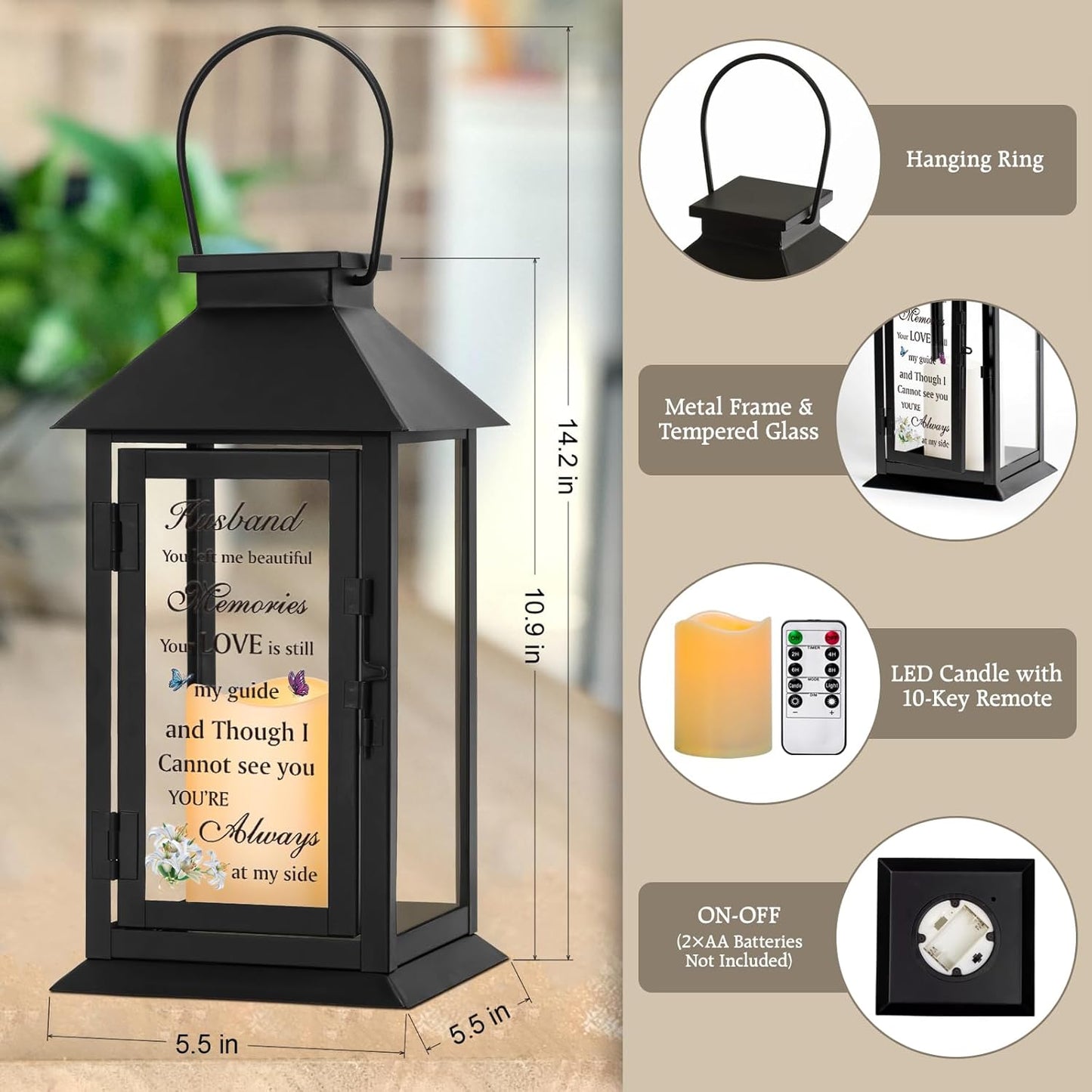 Memorial Gift for Loss of Husband Memorial Lantern for Loss of Husband Sympathy Gift Remembrance Gifts Bereavement Gifts for Loss of Husband Sympathy Lantern with LED Candle