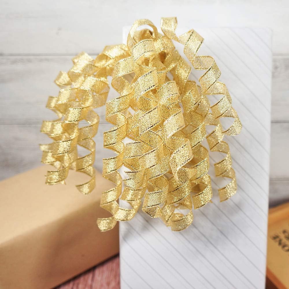 CT CRAFT LLC Gold Metallic Curly Ribbon Bow 6" Long x 6 Counts Gift Wrapping Pre-Tied Self-Adhesive Tab for Birthday Present Box Wine Bottle Baby Shower Party Christmas Hanukah