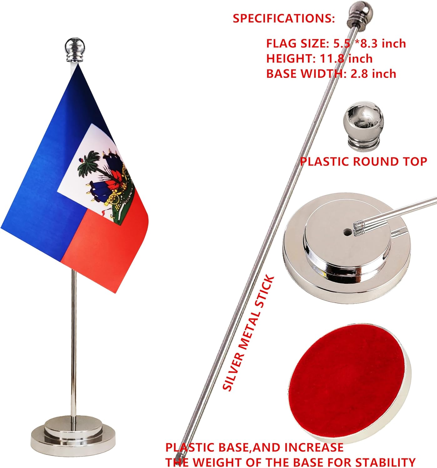 Haiti Haitian Deluxe Desk Flag Set Small Mini Miniature Haiti Haitian Table Desktop Flags,Festival Events Celebration,Office Decoration-2 Pack