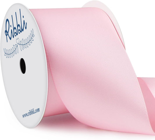 Ribbli Light Pink Double Faced Satin Ribbon, 2” x Continuous 10 Yards,Use for Bows Bouquet,Gift Wrapping,Baby Shower,Floral Arrangement