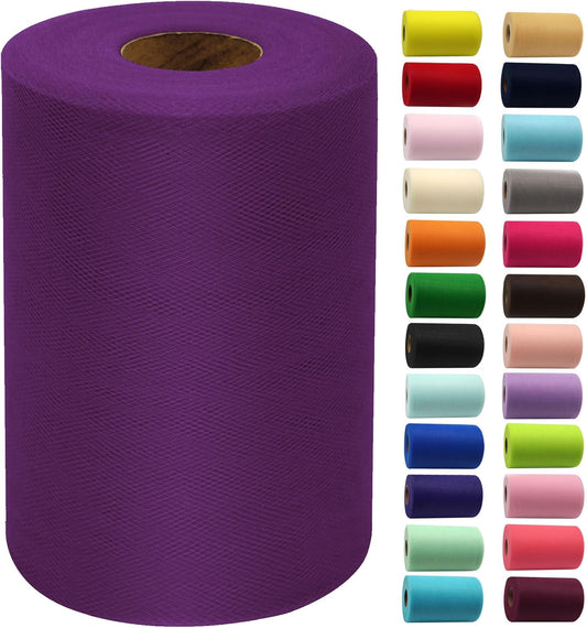 Plum Tulle Fabric Rolls 6 Inch by 100 Yards (300 feet) Fabric Spool Tulle Ribbon for DIY Halloween Tutu Bow Baby Shower Birthday Party Wedding Decorations Christmas Craft Supplies