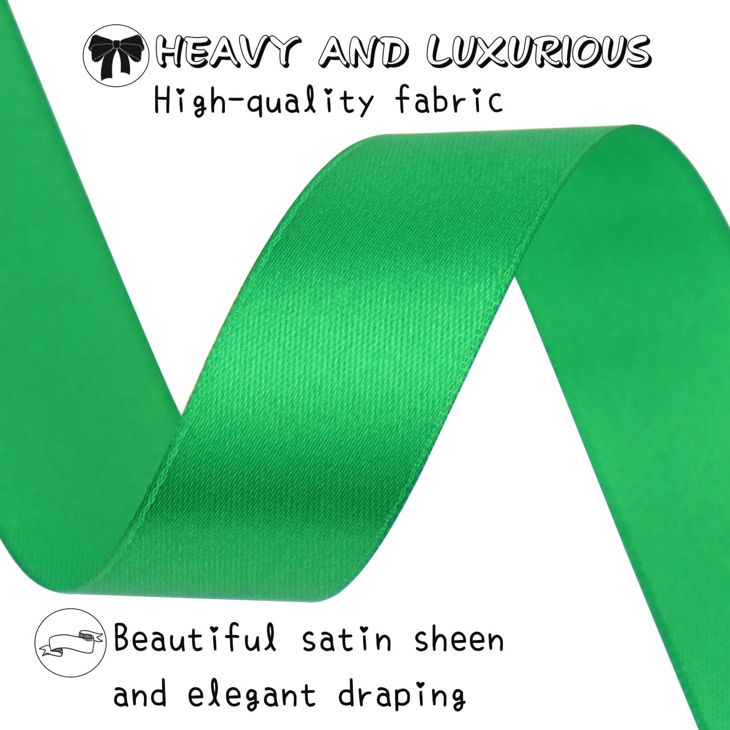 Green Solid Satin Ribbon 1 Inch 50 Yards Solid Polyester Fabric Ribbon for Gift Wrapping Wedding Christmas Baby Shower Birthday Party Decoration Handmade Immortal Flower Craft