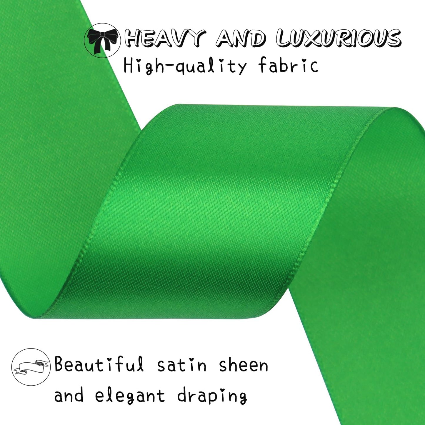 Green Solid Satin Ribbon 1-1/2 Inch 25 Yards Solid Polyester Fabric Ribbon for Gift Wrapping Wedding Christmas Baby Shower Birthday Party Decoration Handmade Immortal Flower Craft