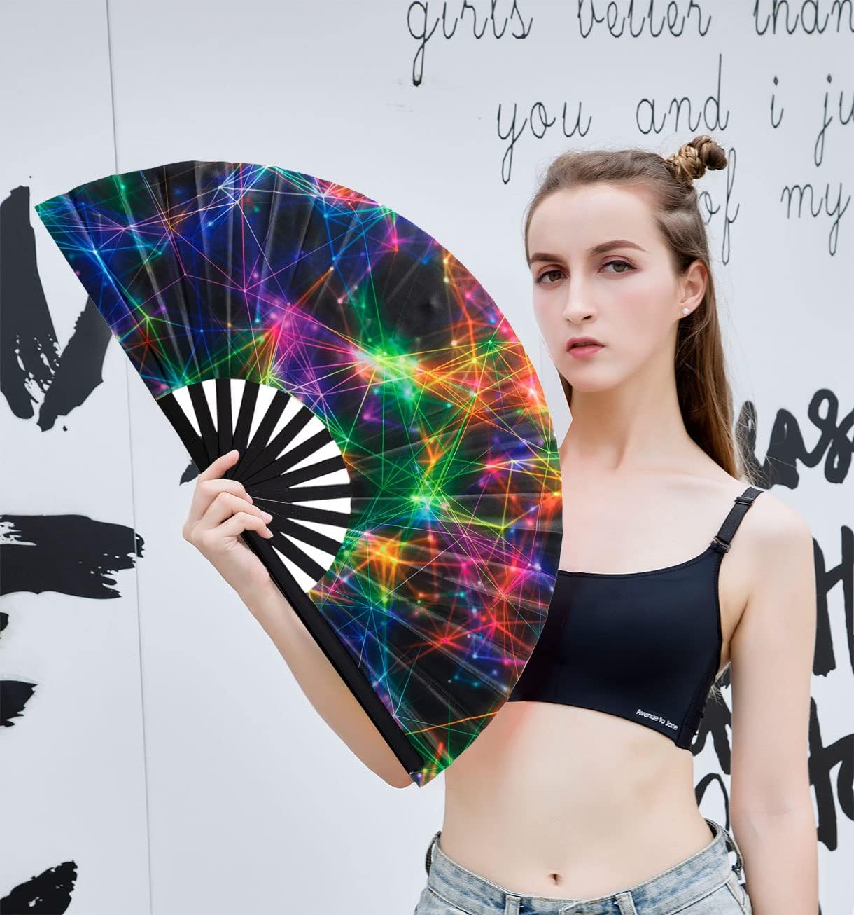 Amajiji Rave Folding Hand Fan Popping Fans for Line Dancing, Large Clacking Fans Clap Fan for Boots On The Ground Dance,Party,Decoration,Festival (Starry Sky)