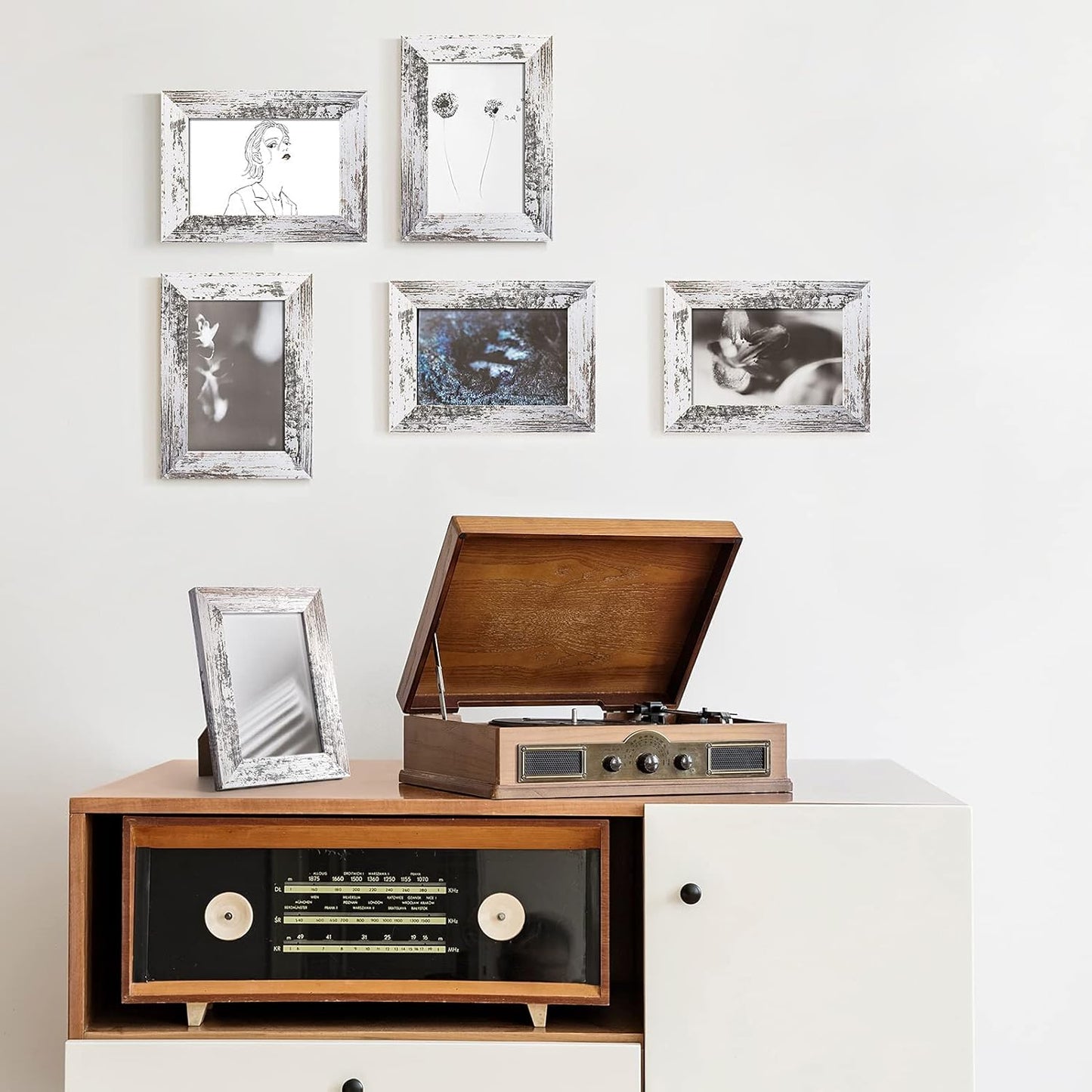 TWING 5x7 Picture Frame Set of 6,Multi Rustic Photo Frame Collage for Tabletop Display or Wall Hanging,Distressed White,Ideal Gifts