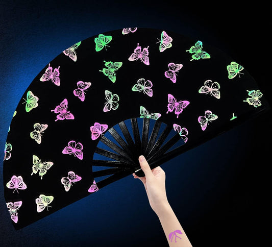 Amajiji Large Rave Folding Hand Fan Clacking Fans for Line Dancing Clap Fan for Boots On The Ground Dance,Party,Decoration,Festival (Colorful Butterfly)