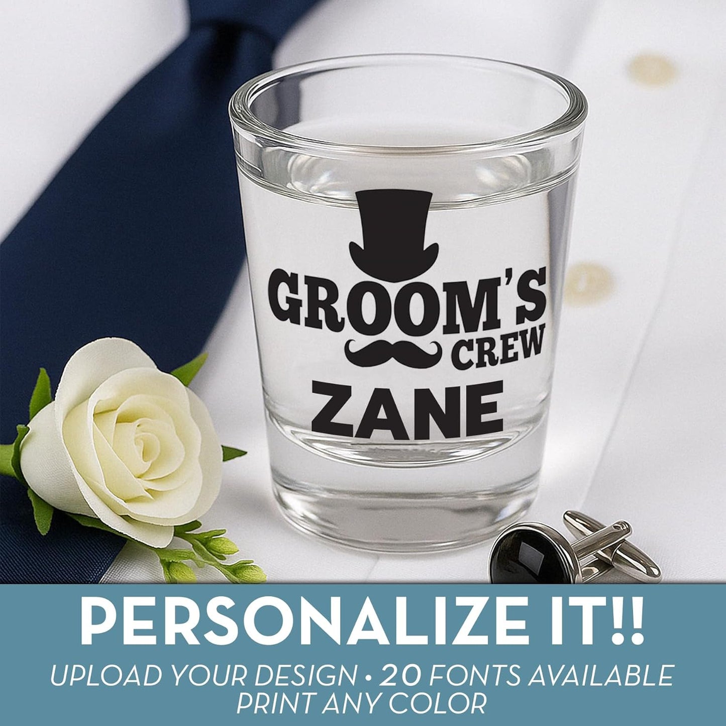 Groomsmen Custom Shot Glass 2.5oz, Picture Wedding Party Gift, Personalized Best Man or Officiant Glass, Custom Printed Photo Groomsman, Bachelor Party