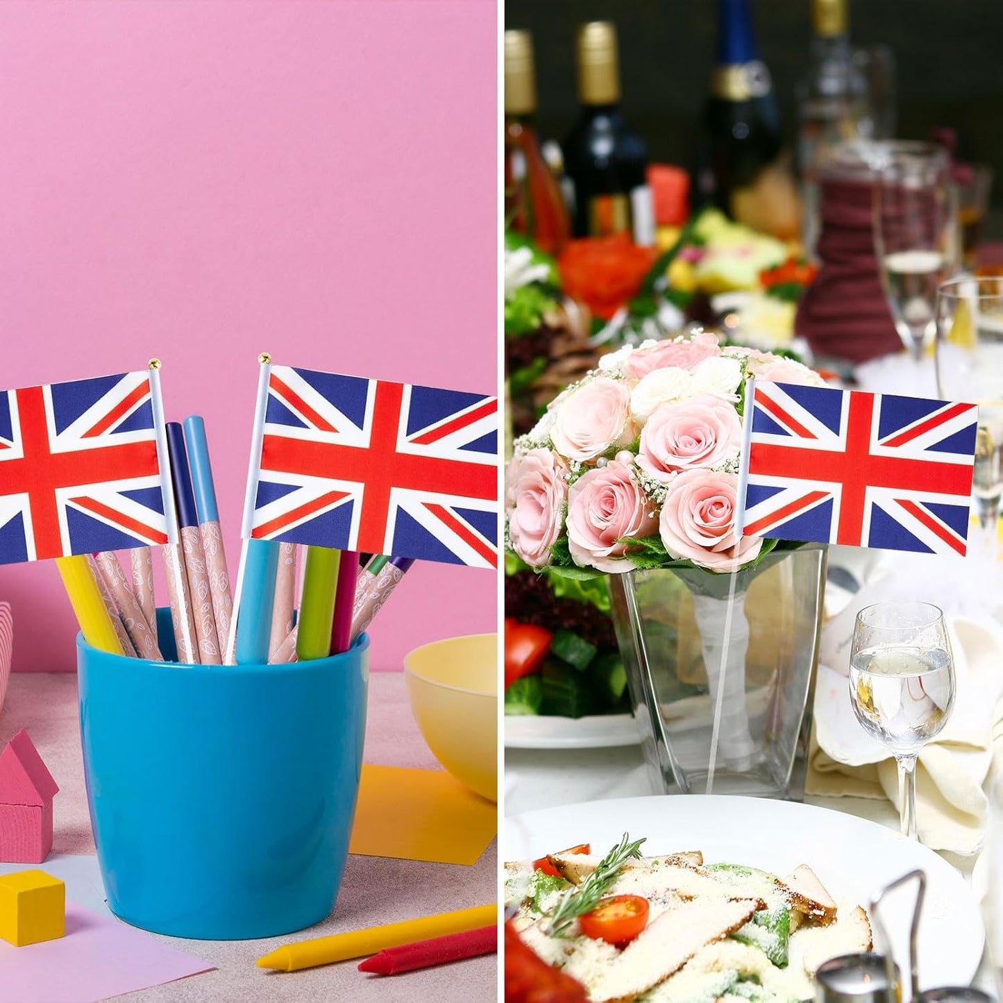 UK Flag British Flag, Small Mini Handheld UK Flags on Stick, Ideal for Party Parades Sports Events Patriotic Festival Decorations
