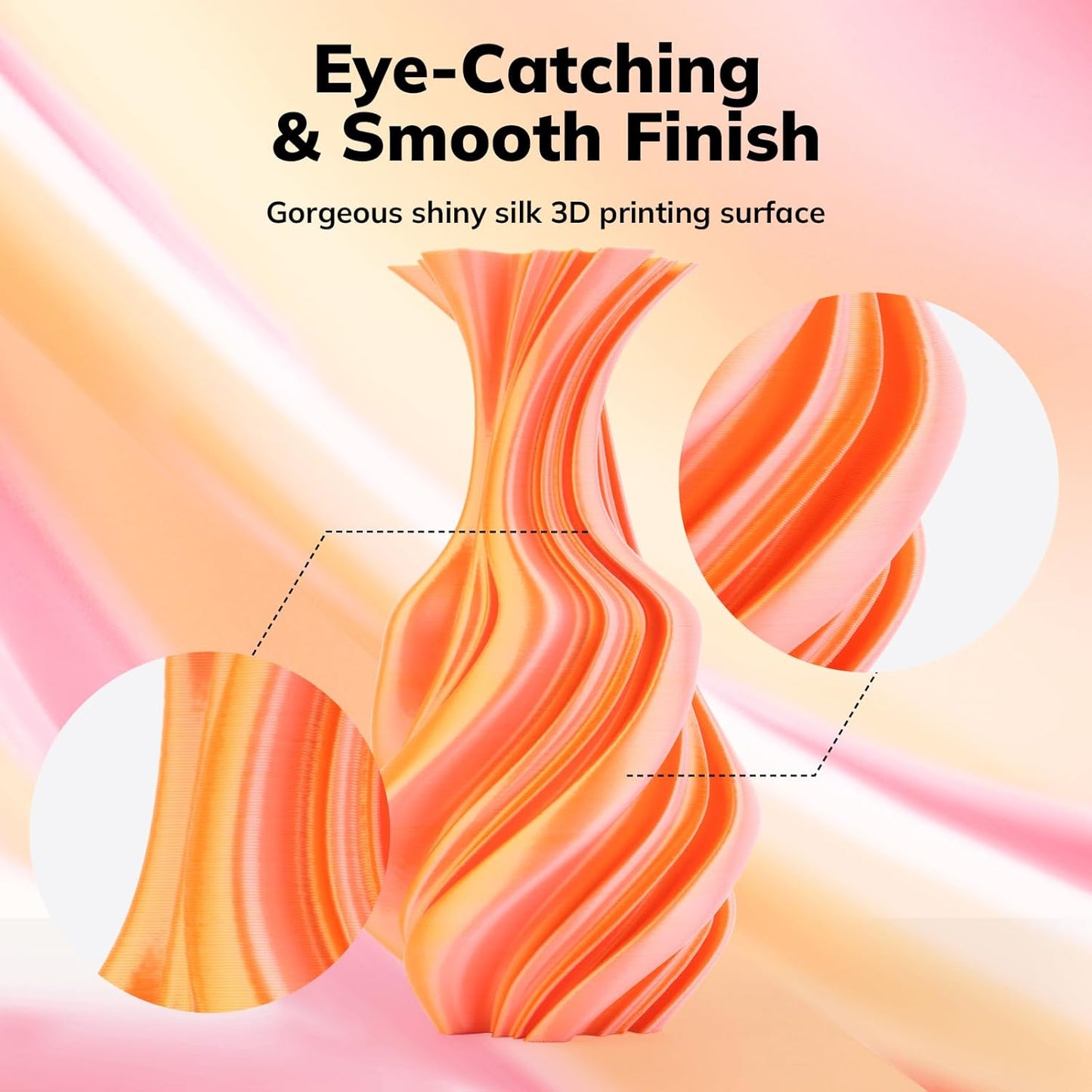 AMOLEN Silk PLA 3D Printer Filament, Dual Color Pink Orange PLA 1.75mm, Shiny Color Change Filament 3D Printing PLA Filament for Most FDM 3D Printer, 1kg Spool(2.2lbs), Peach Orange