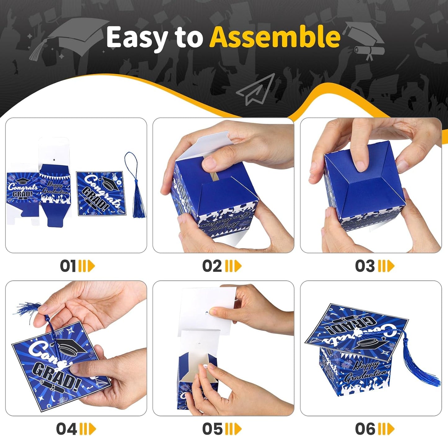 COTOPHER 36 Pack Mini Graduation Cap Gift Boxes, Class of 2025 Graduation Candy Boxes with Tassel, Small Treat Chocolate Box Centerpieces for Tables Party Decorations Graduate Favors Supplies