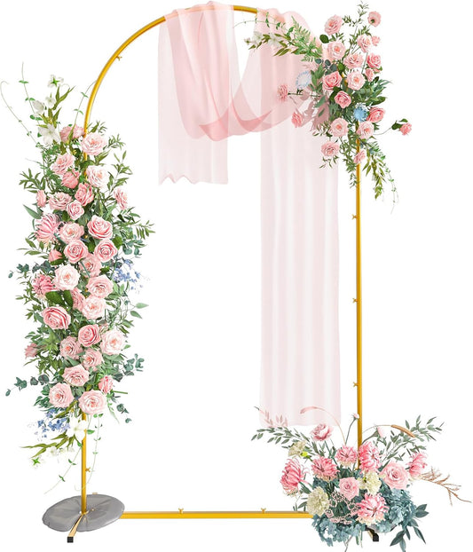 Snughome 7.2FT Arch Backdrop Stand, Gold Metal Arch Stand, Wedding Arch Frame Ideal for Balloons Flowers for Party, Wedding, Baby Shower, Holiday Decoration