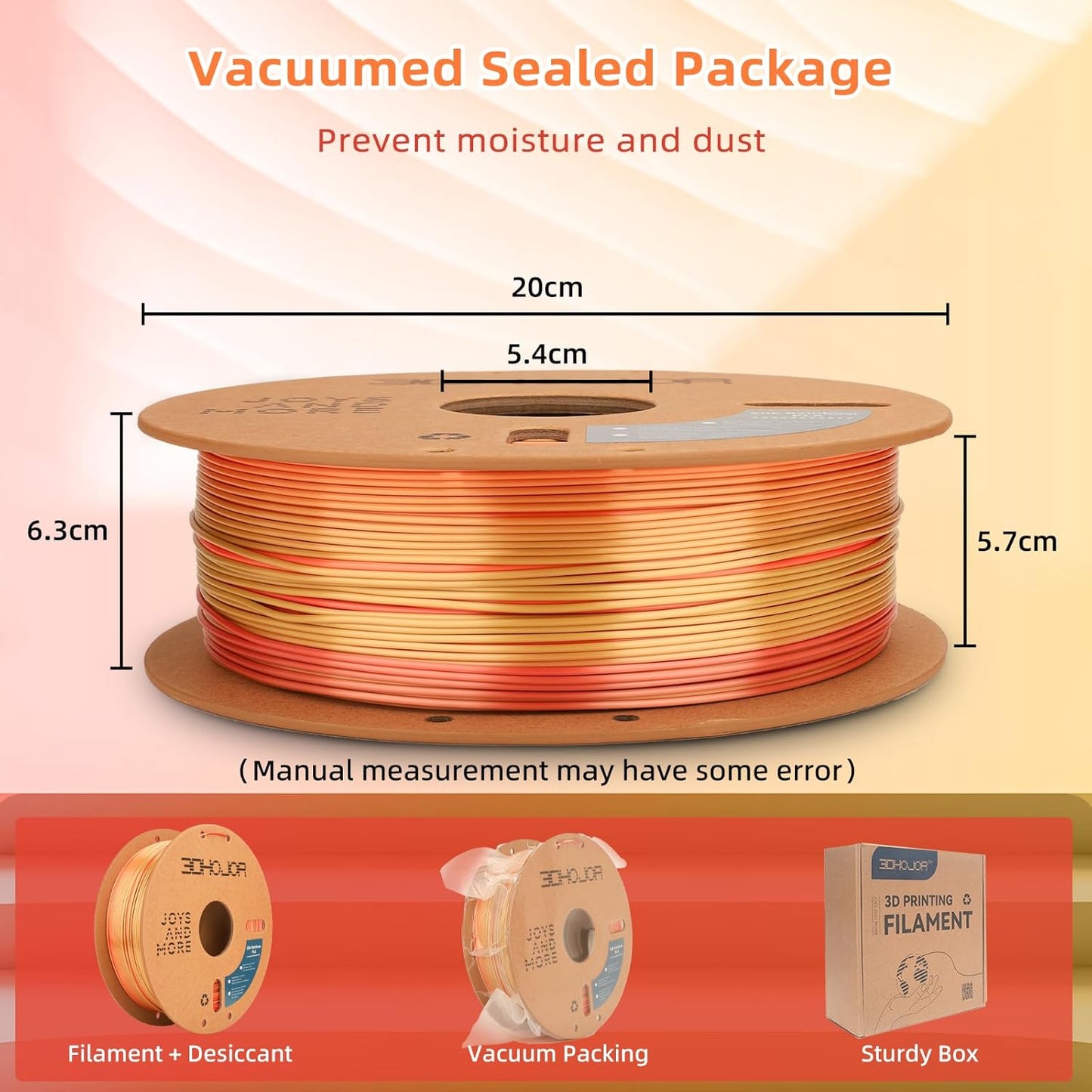 Silk PLA 3D Printer Filament 1.75mm Silk Shiny Fast Gradient Color Change Rainbow Multicolor PLA Filament 1kg (2.2lbs) /Spool for FDM 3D Printers-Blood Orange