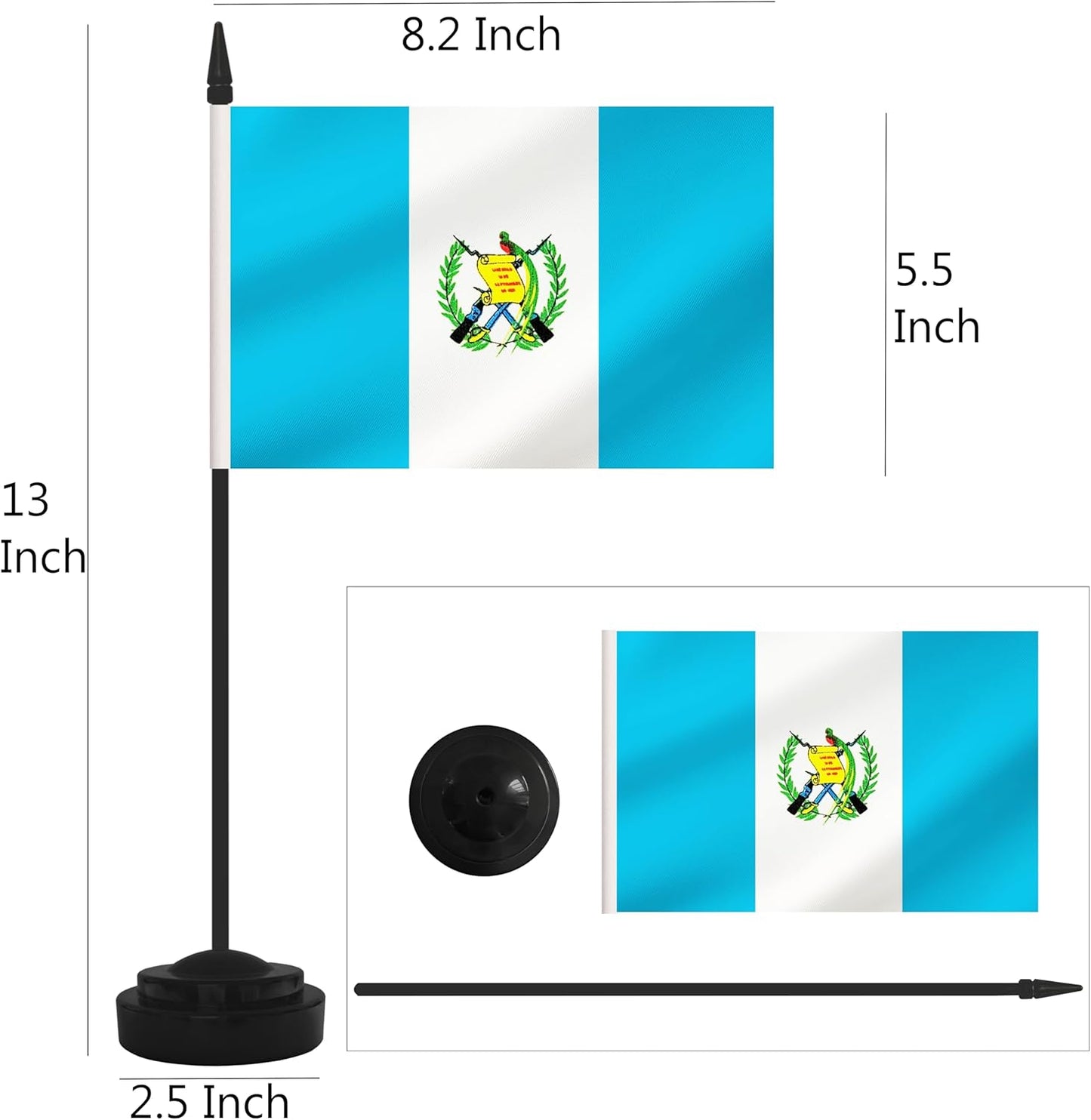 2 Pack Guatemala Desk Flag Set, Guatemalan Desktop Small Miniature Table Office Flag with 12" Black Pole and Black Base, Offices, Classroom, Home, Festival Decoration (Guatemala)