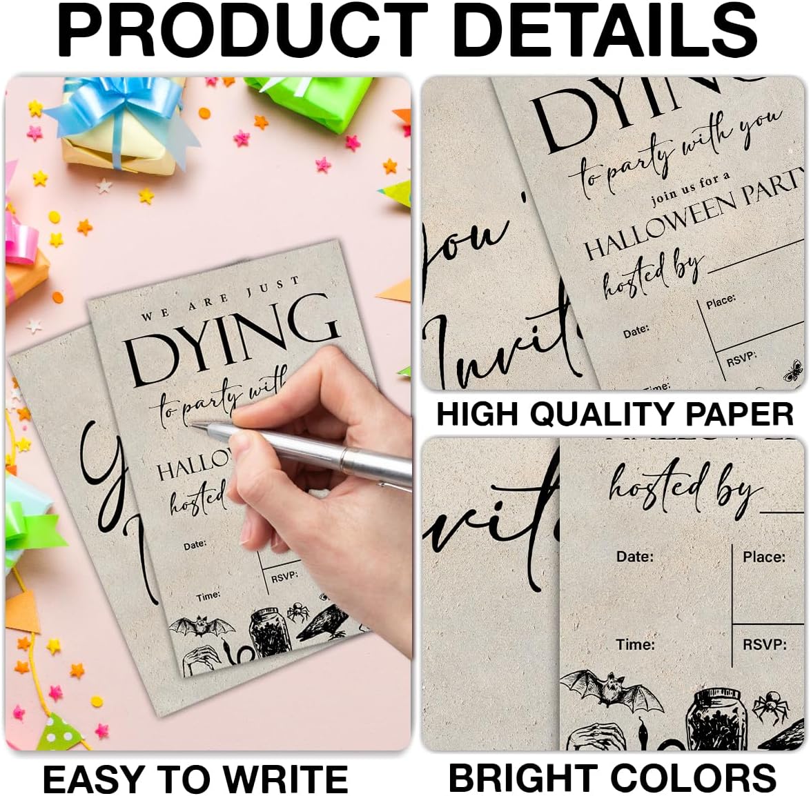 Vintage Halloween Party Invitations for Adults Skull Halloween Party Fill in Invites Cards With Envelopes (20 Count), Double Sided Design