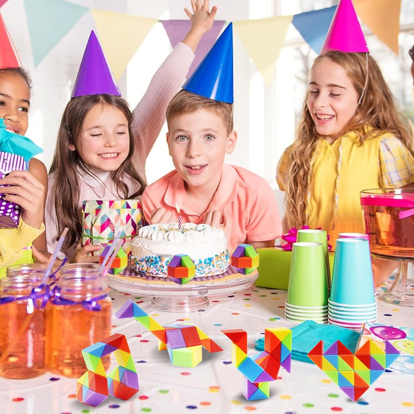 Ganowo 30 Pack Party Favor, Medium Fidget Snake Cube Twist Puzzle Toys for Kids Teens Stocking Stuffers Bulk Birthday Party Supplies Goodie Bags Fillers (Rainbow)