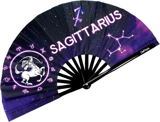 DeFlare | Cosmic Zodiac Rave Fan | Zodiac Sign Hand Fan | Astrology Rave Fan | Hand Fan | Large Rave Fan | Large Clacking Fan