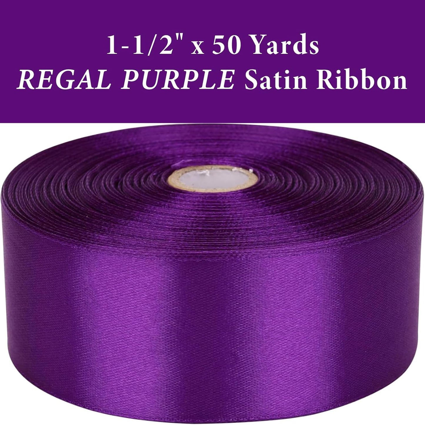 1-1/2" x 50 Yards Regal Purple Satin Ribbon Single Faced Fabric Ribbons for Gift Wrapping, Crafting, Floral Arrangements, Flower Bouquet, Wedding, Home Decor