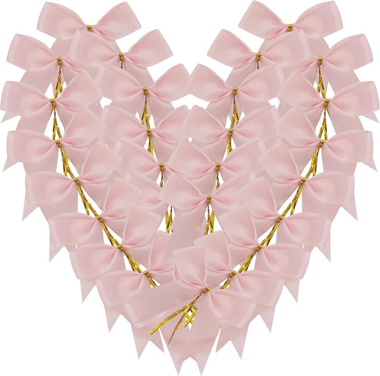 50pcs 3.5" Double Face Satin Pink Bows with Twist Ties Bows Wine Bows Tie with Fish Tail Cutting (Pink)