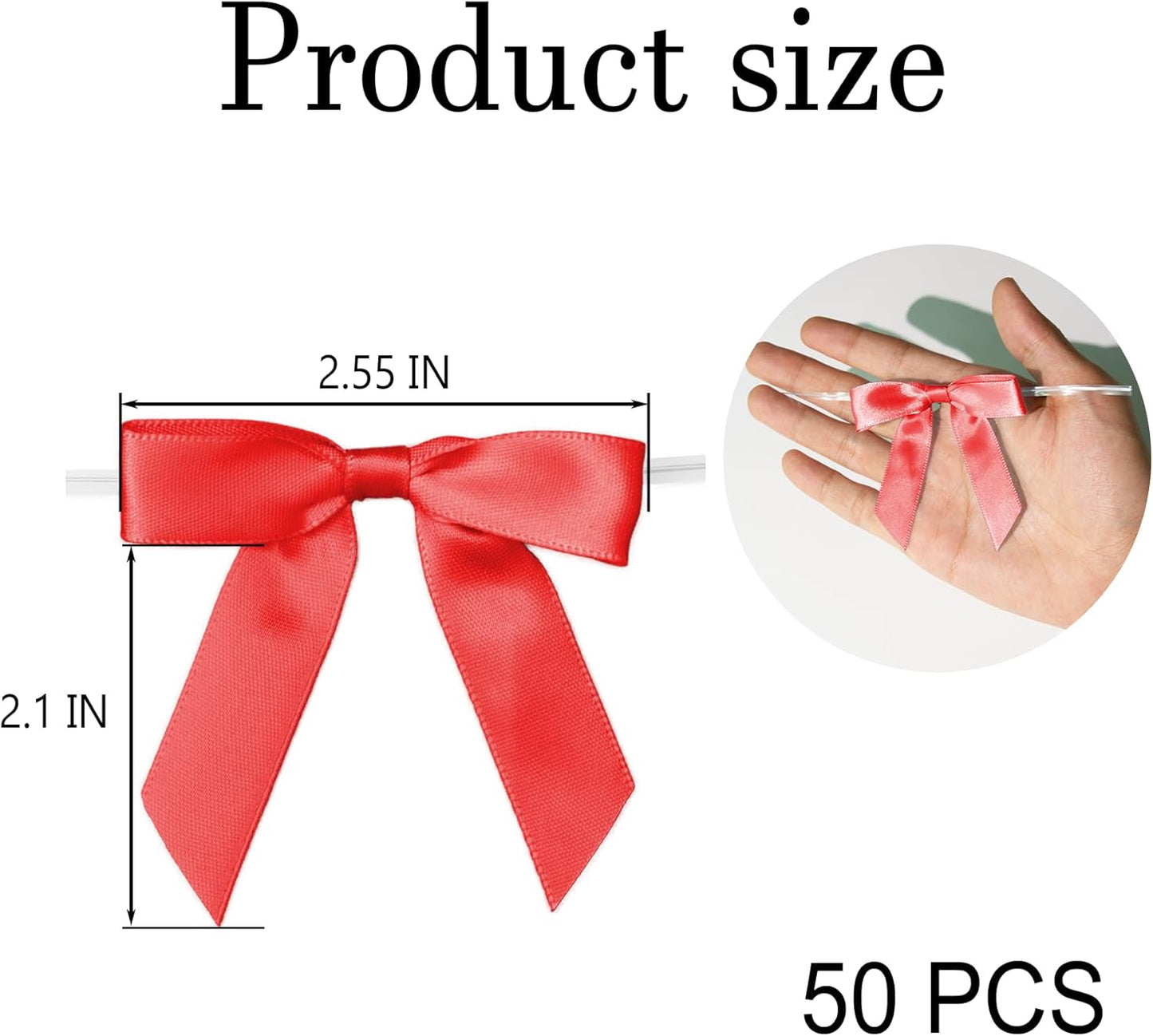 50Pcs Red Twist Tie Bows for Gift Wrapping 2.5" Satin Ribbon Bow for Treat Bags Cake Balloons Birthday Party Favors Wedding Decorations